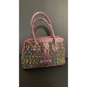 Vintage Faux Crocodile Top Handle Purse: Woven Colorful Design